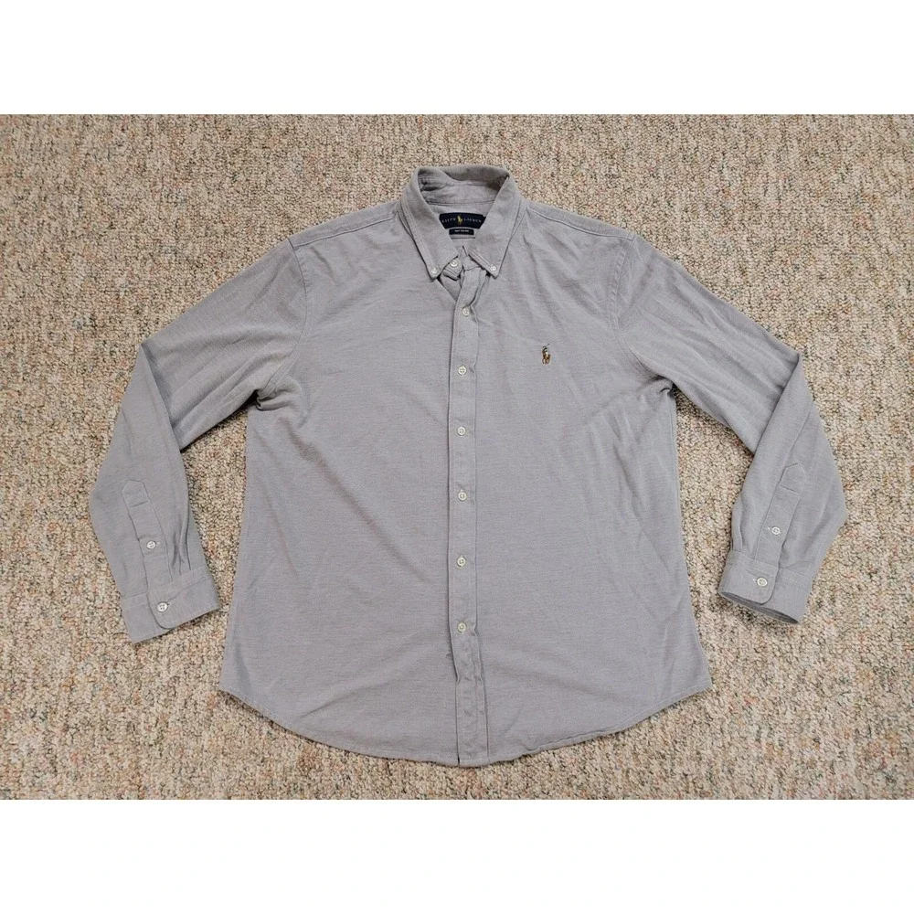 Ralph Lauren Shirt Mens XL Grey Knit Oxford Button Down Long Sleeve Flesh Pony